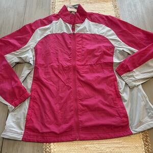 Lands End Pink Gray Full Zip Packable Windbreaker Jacket Women’s Sz XL